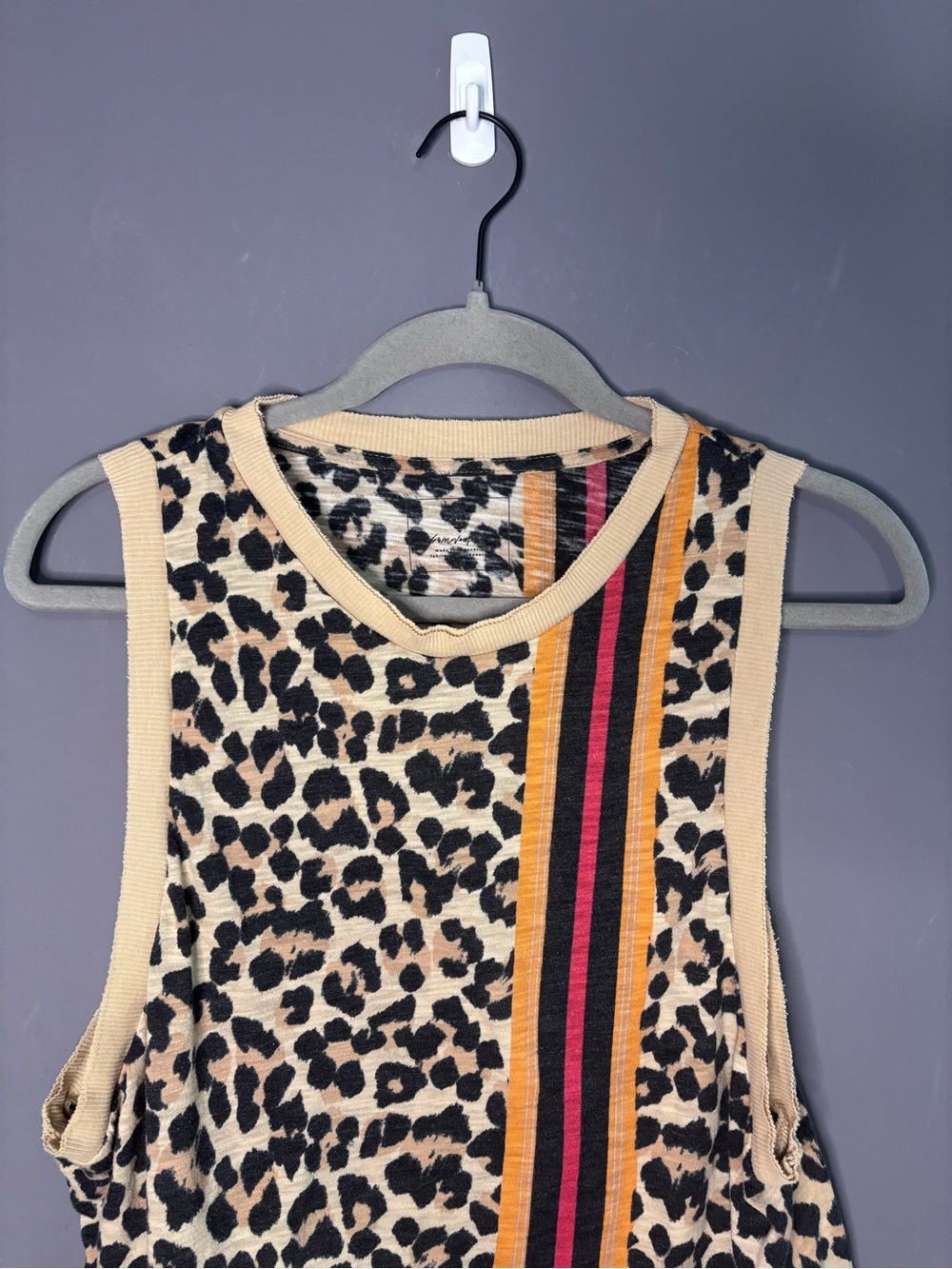 Free People FP Movement Leopard Print Stripe Crop Tank Top Small - Picture 3 of 6